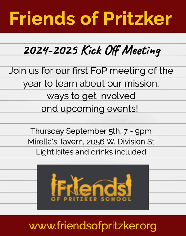 flyer for first friends of pritzker meeting 2024